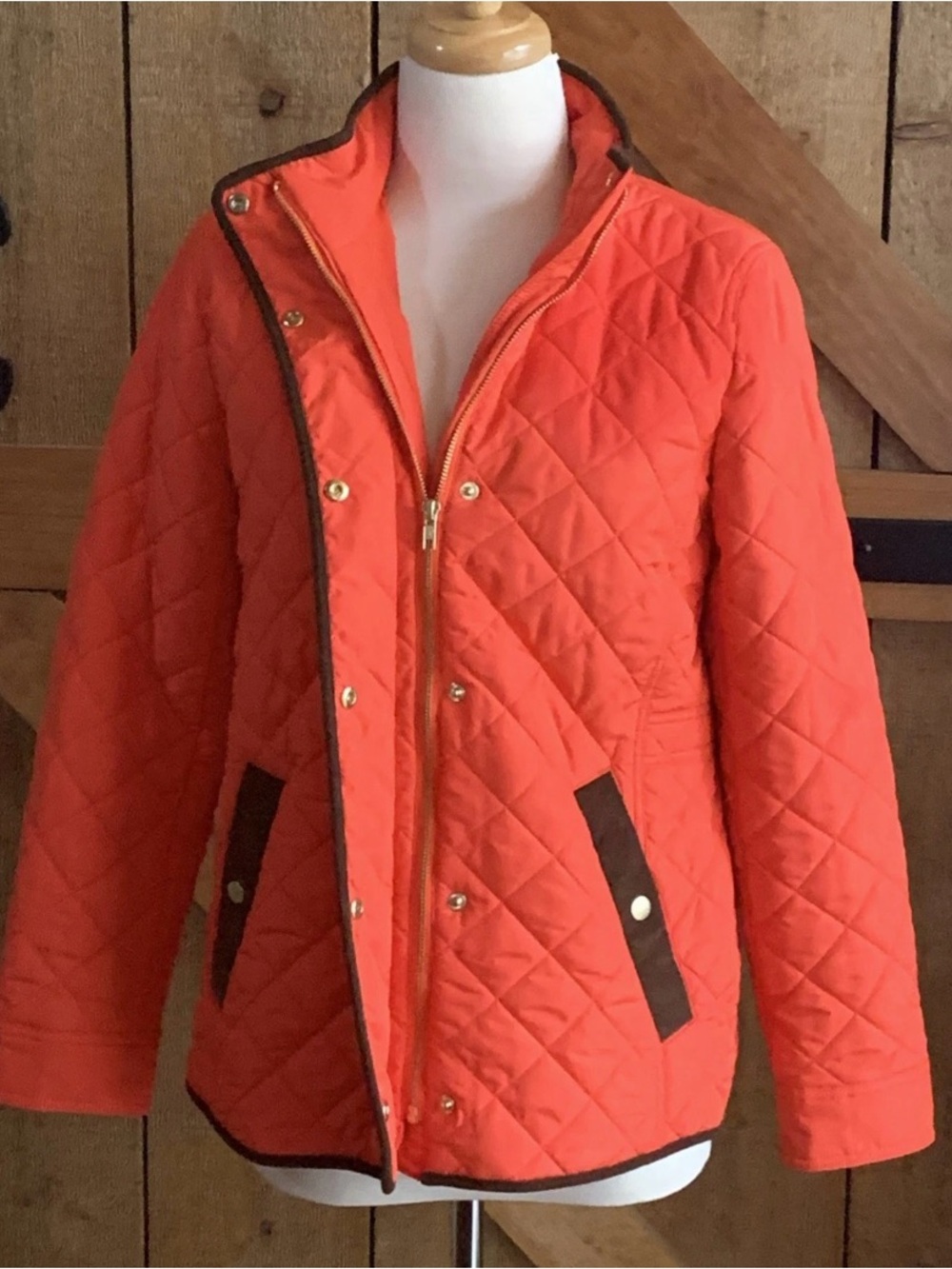 Women’s Talbots Quilted Orange Jacket with Contrast Trim Size Small